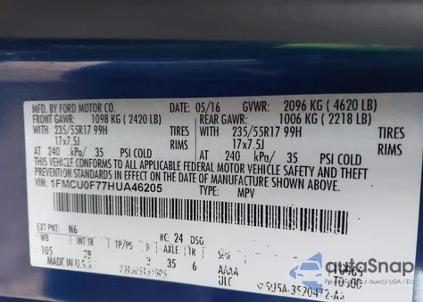 2017 Ford Escape S from USA, damaged, VIN 1FMCU0F77HUA46205